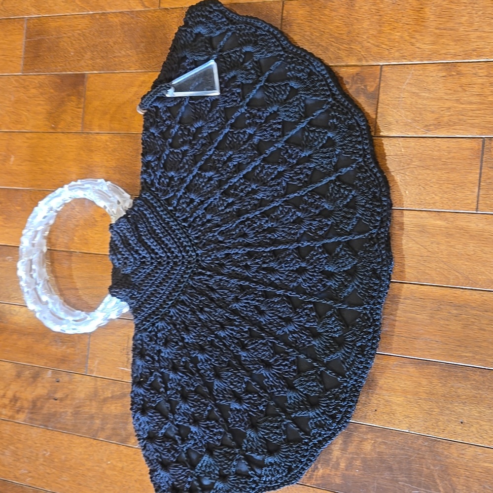 Vintage Lucite Handle Crocheted Handbag With Zipper Pull